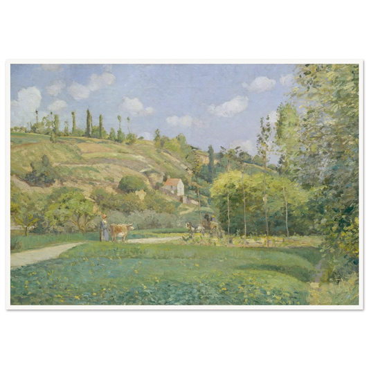 A Cowherd at Valhermeil, Auvers-sur-Oise (1874) Art Print | Camille Pissarro - Framed Poster - 30x40 cm / 12x16″ - Black frame