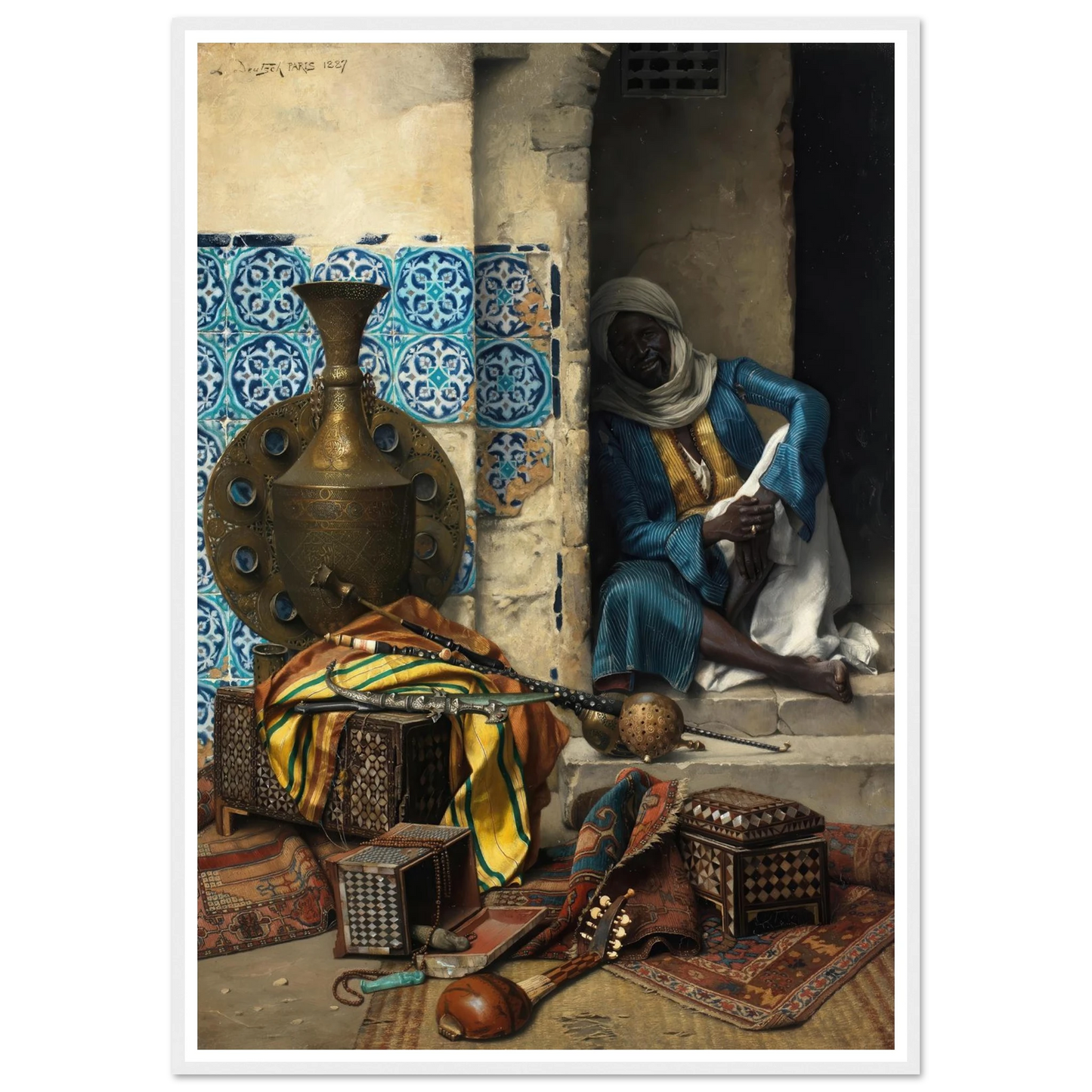 A Dealer in Artefacts (1887) Art Print | Ludwig Deutsch - Framed Poster - 30x40 cm / 12x16″ - Black frame