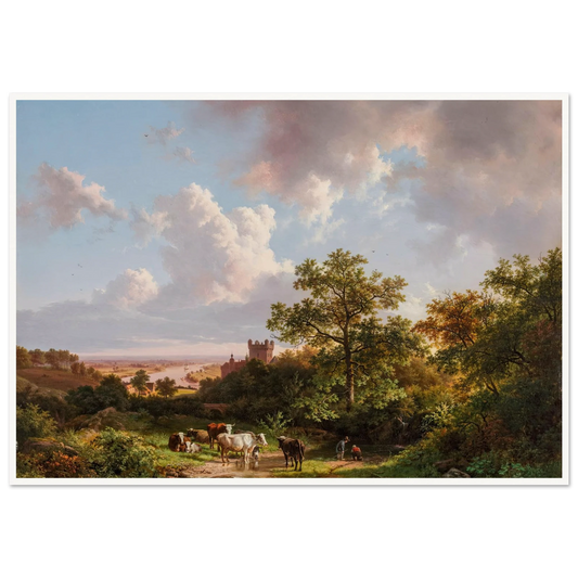 A panoramic landscape with a view on the Middle-Rhine with a castle (1841) Art Print | Barend Cornelis Koekkoek - Framed Poster - 30x40 cm / 12x16″ - Black frame