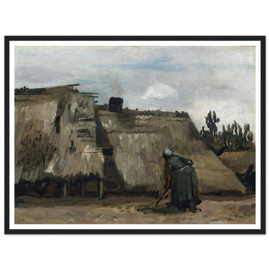 A Peasant Woman Digging in Front of Her Cottage (c. 1885) Art Print | Vincent van Gogh - Framed Poster - 30x40 cm / 12x16″ - Black frame