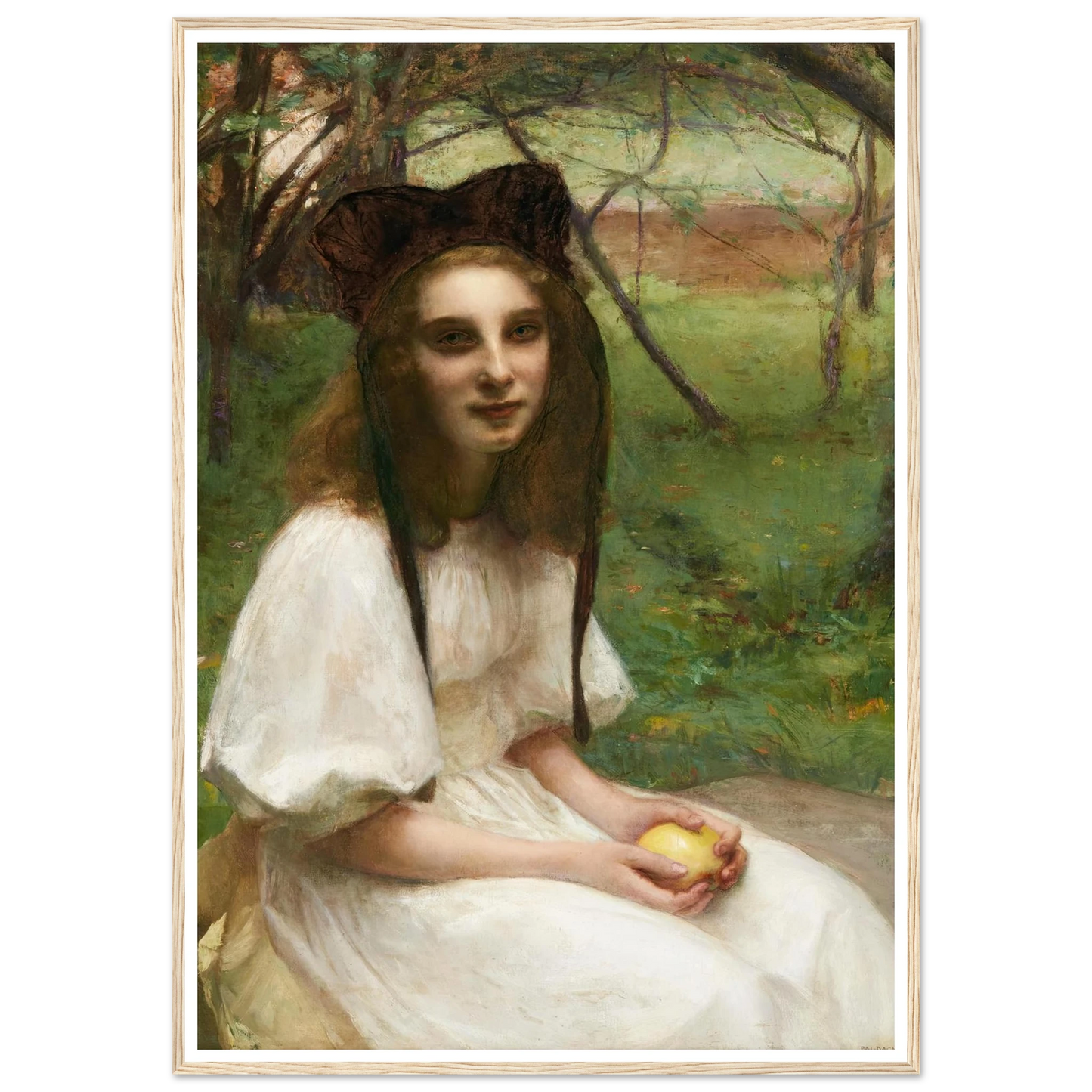 A portrait of a girl in a white dress Art Print | Pascal Adolphe Jean Dagnan Bouveret - Framed Poster - 30x40 cm / 12x16″ - Black frame