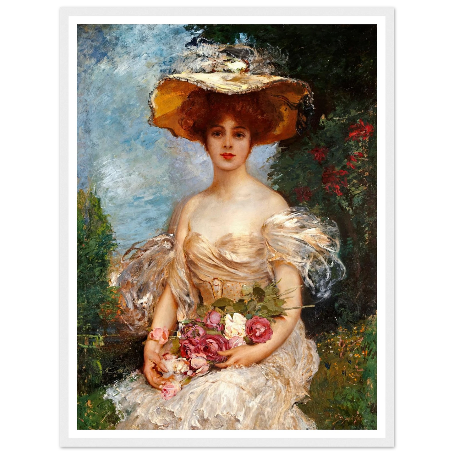 A portrait of an elegant woman Art Print | Leopold Schmutzler - Framed Poster - 30x40 cm / 12x16″ - Black frame