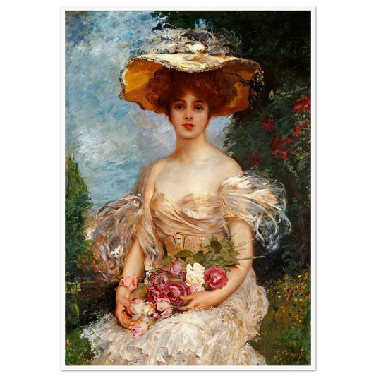 A portrait of an elegant woman Art Print | Leopold Schmutzler - Framed Poster - 30x40 cm / 12x16″ - Black frame