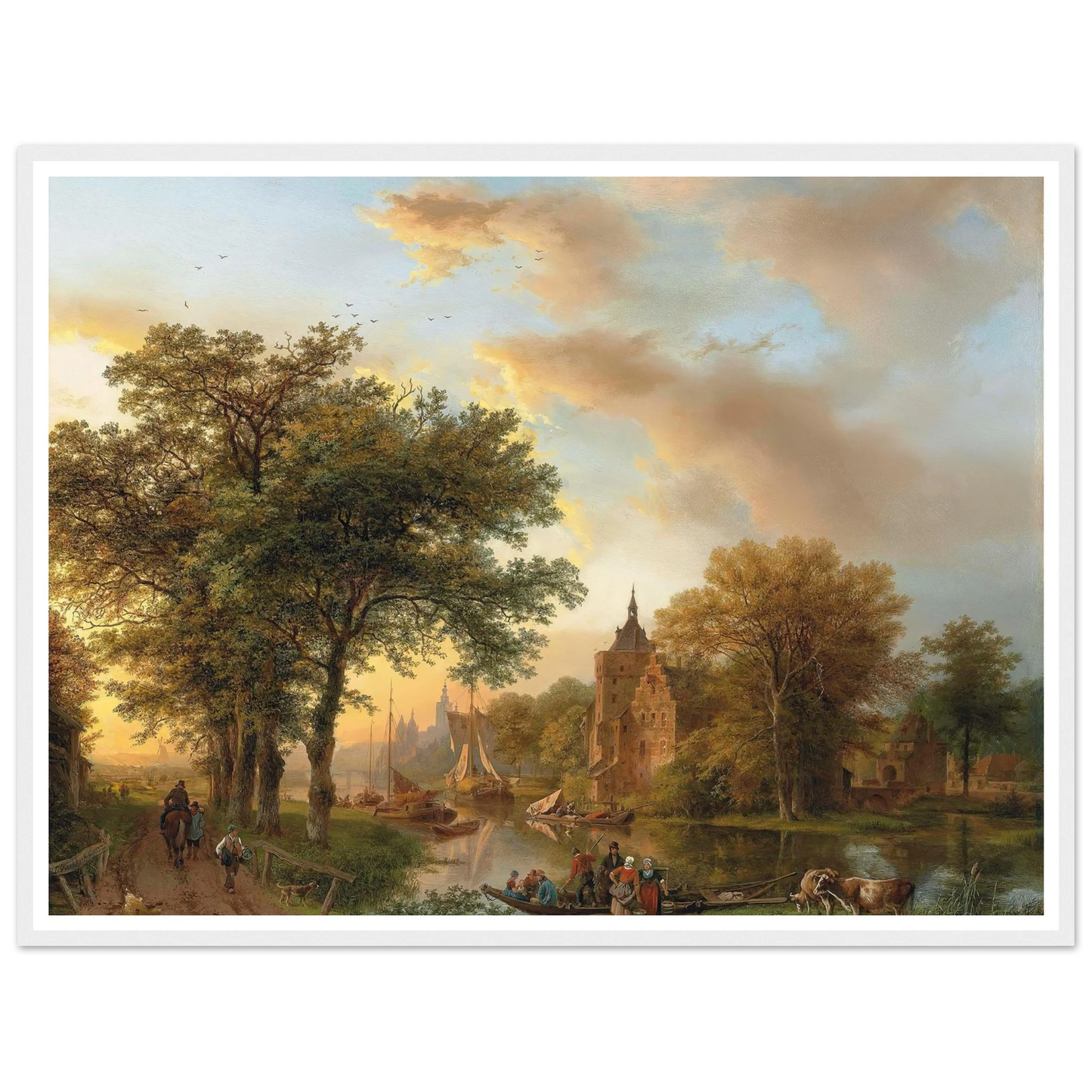 A River Landscape in Holland at Sunset (1852) Art Print | Barend Cornelis Koekkoek - Framed Poster - 30x40 cm / 12x16″ - Black frame