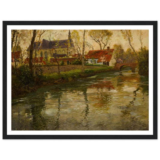 A River Landscape with a Church Beyond Art Print | Frits Thaulow - Framed Poster - 30x40 cm / 12x16″ - Black frame