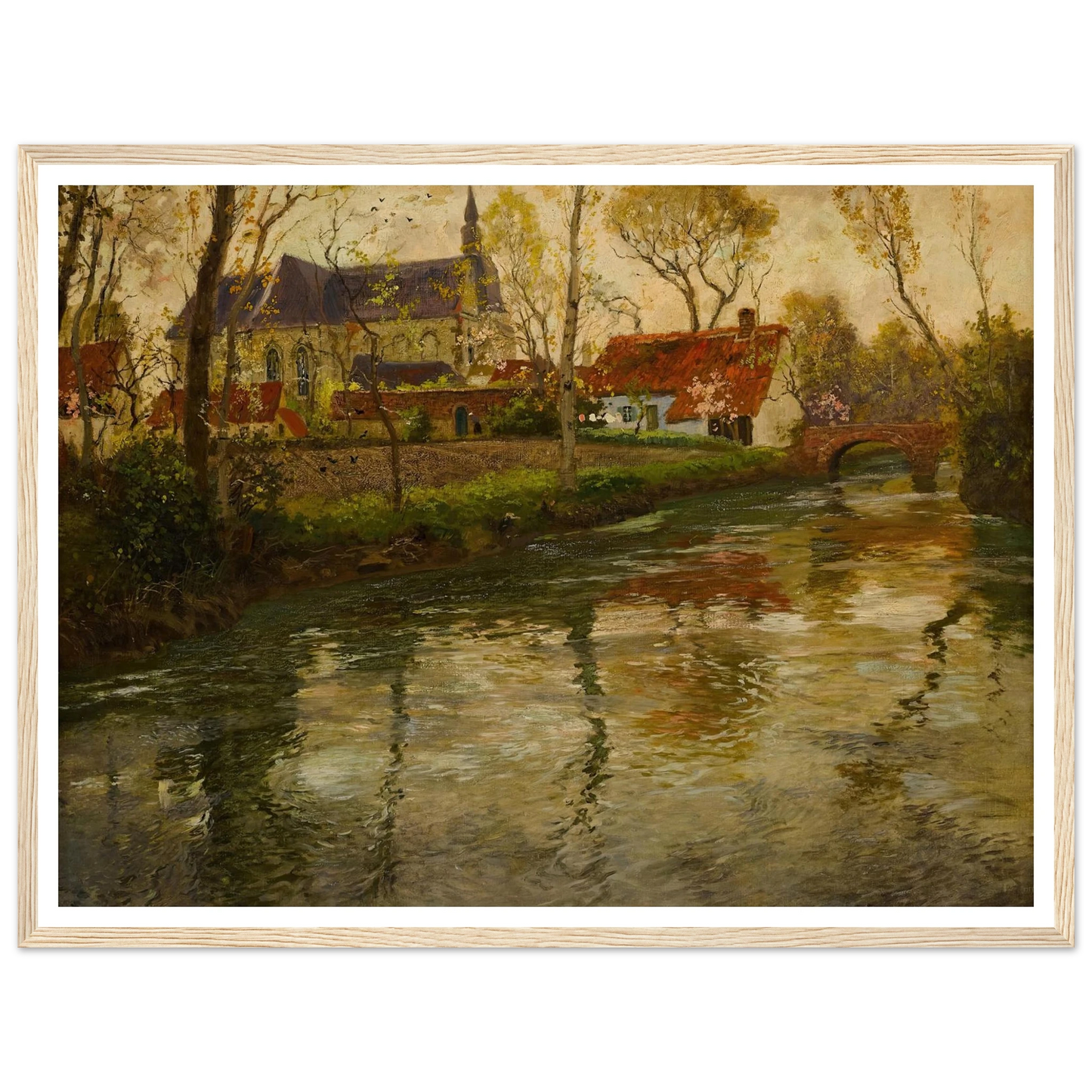 A River Landscape with a Church Beyond Art Print | Frits Thaulow - Framed Poster - 30x40 cm / 12x16″ - Black frame