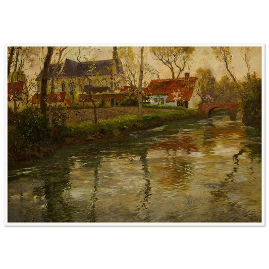 A River Landscape with a Church Beyond Art Print | Frits Thaulow - Framed Poster - 30x40 cm / 12x16″ - Black frame