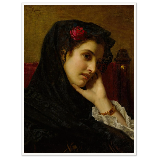 A Spanish Beauty (1875) Art Print | Hugues Merle - Framed Poster - 30x40 cm / 12x16″ - Black frame