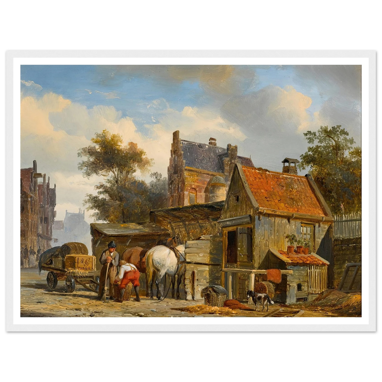 A Street Scene with a Blacksmith at Work (1844) Art Print | Cornelis Springer - Framed Poster - 30x40 cm / 12x16″ - Black frame