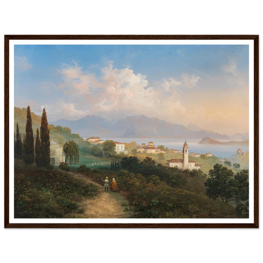 A View of Lake Como and Menaggio, with Punta di Bellagio on the Right (1847) Art Print | Carlo Bossoli - Framed Poster - 30x40 cm / 12x16″ - Black frame