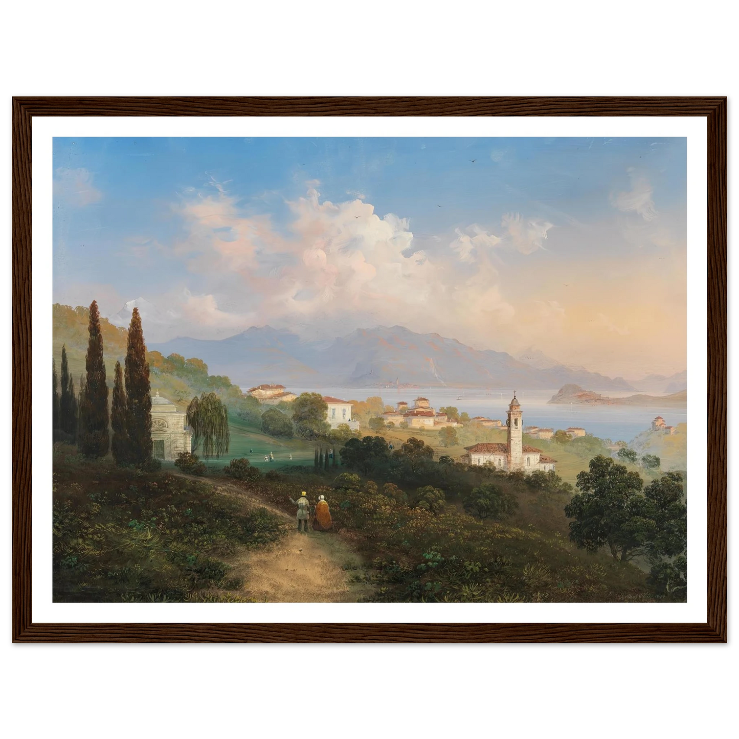 A View of Lake Como and Menaggio, with Punta di Bellagio on the Right (1847) Art Print | Carlo Bossoli - Framed Poster - 30x40 cm / 12x16″ - Black frame