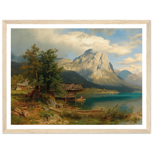 A View of Lake Grundlsee with Backenstein Art Print | August Wilhelm Leu - Framed Poster - 30x40 cm / 12x16″ - Black frame