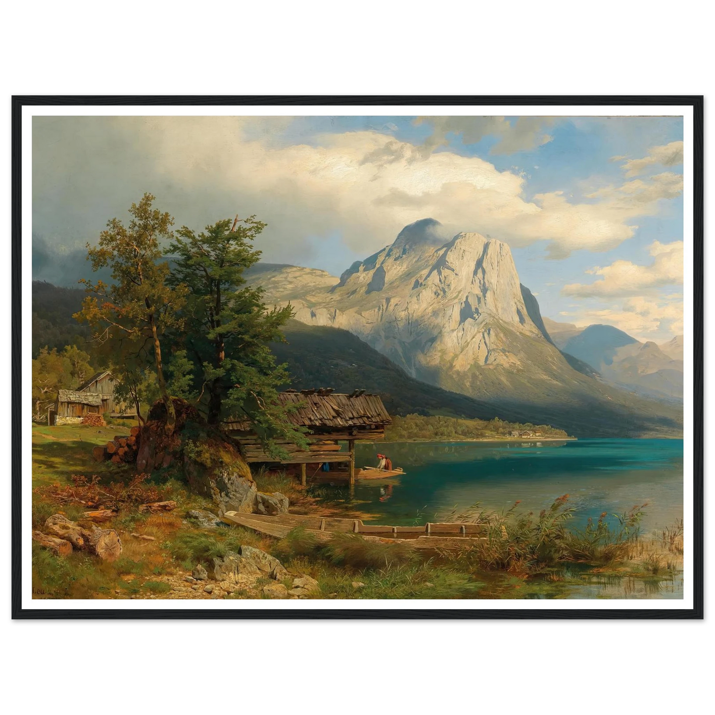 A View of Lake Grundlsee with Backenstein Art Print | August Wilhelm Leu - Framed Poster - 30x40 cm / 12x16″ - Black frame