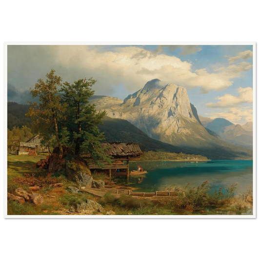 A View of Lake Grundlsee with Backenstein Art Print | August Wilhelm Leu - Framed Poster - 30x40 cm / 12x16″ - Black frame