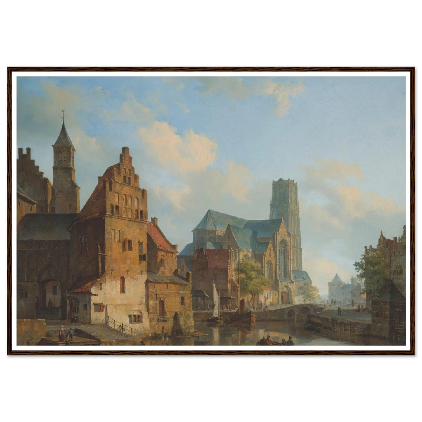 A View Of The Delftse Vaart And St Laurens Church, Rotterdam (1840) Art Print | Cornelis Springer - Framed Poster - 30x40 cm / 12x16″ - Black frame