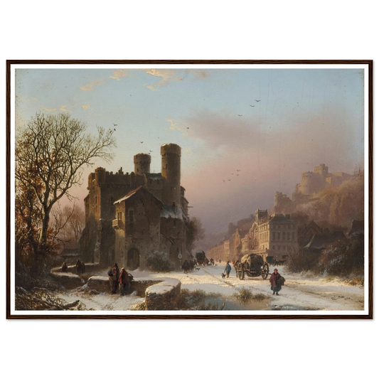 A winter landscape with figures near a village Art Print | Barend Cornelis Koekkoek - Framed Poster - 30x40 cm / 12x16″ - Black frame