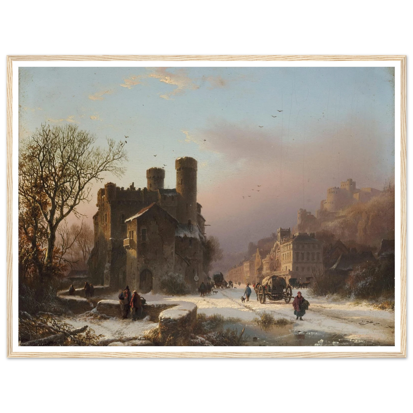 A winter landscape with figures near a village Art Print | Barend Cornelis Koekkoek - Framed Poster - 30x40 cm / 12x16″ - Black frame