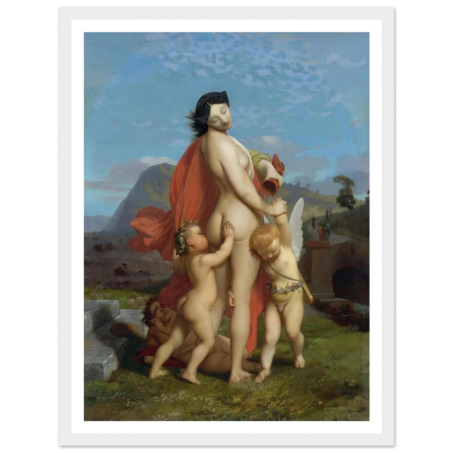 A Young Nymph Teased By Putti (1851) Art Print | Jean Leon Gerome - Framed Poster - 30x40 cm / 12x16″ - Black frame