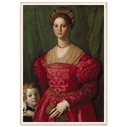 A Young Woman and Her Little Boy (c. 1540) Art Print | Agnolo Bronzino - Framed Poster - 30x40 cm / 12x16″ - Black frame