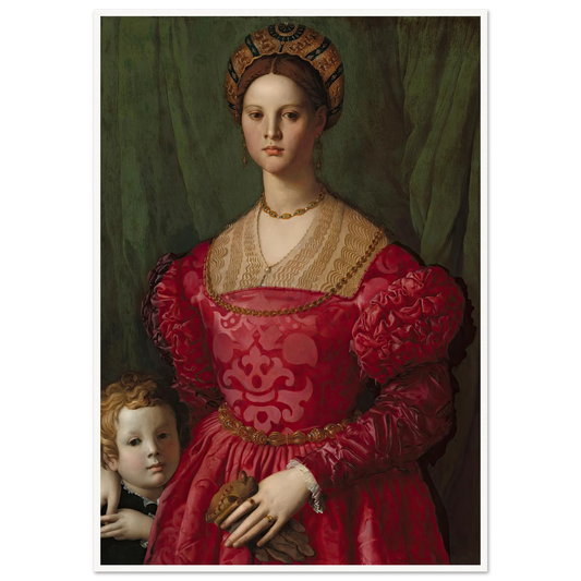 A Young Woman and Her Little Boy (c. 1540) Art Print | Agnolo Bronzino - Framed Poster - 30x40 cm / 12x16″ - Black frame