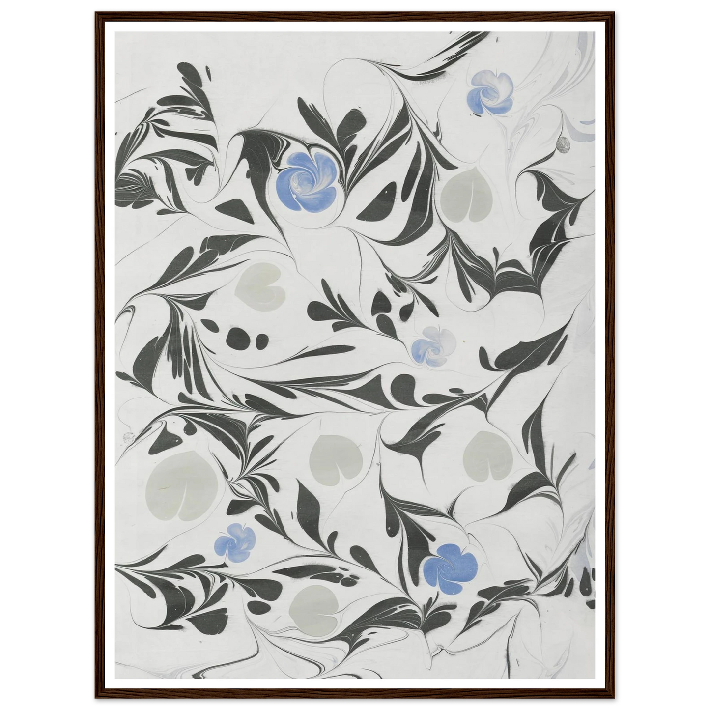 Marmorpapier (mit Blüten und herzförmigen Blättern) (1890 - 1910) Art Print | Anker Kyster-Quipham Collections