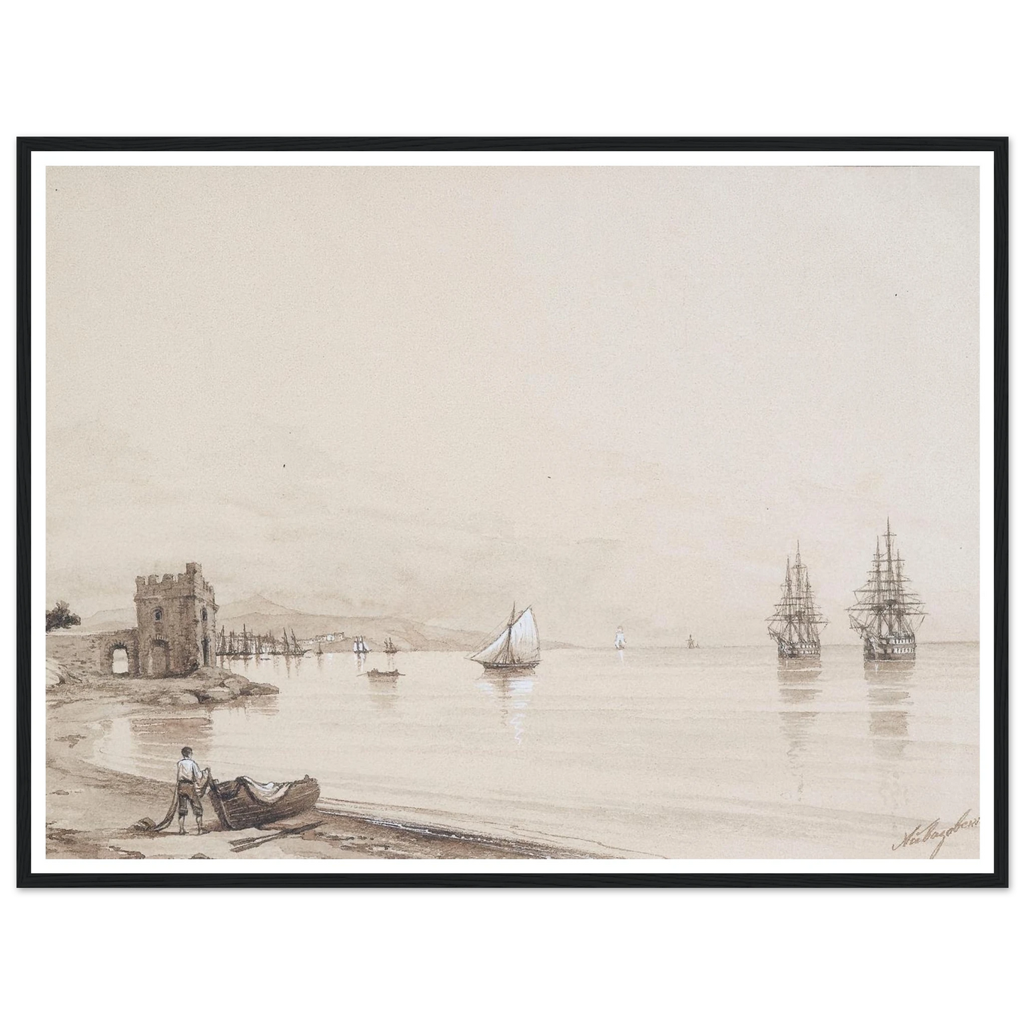 View of a bay with numerous sailing-ships Art Print | Ivan Konstantinovich Aivazovsky-Quipham Collections