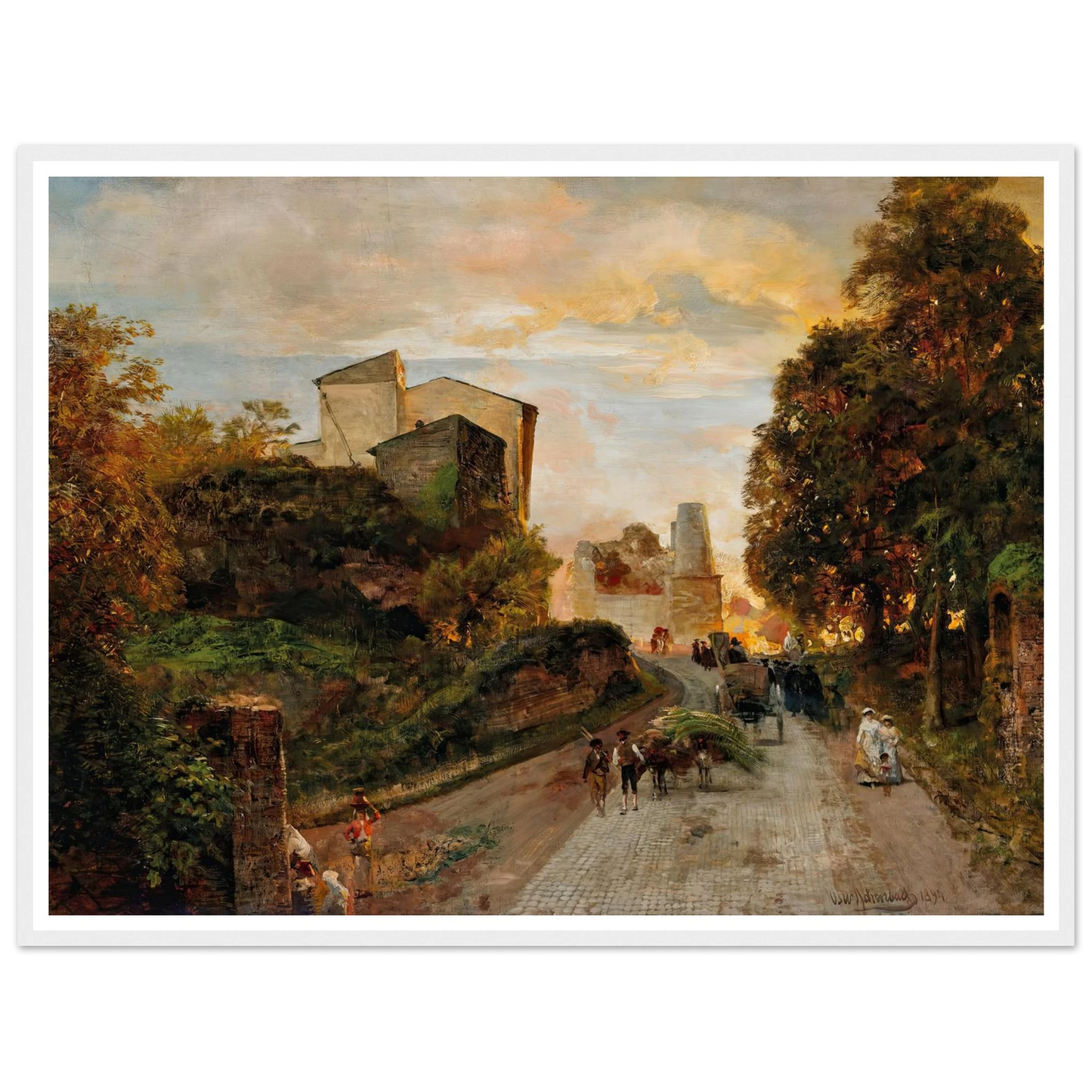 Village street at sunset (1894) Art Print | Oswald Achenbach-Quipham Collections