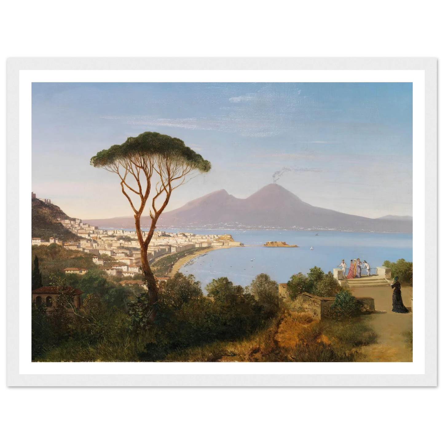 Blick vom Posillipo auf die weite Bucht von Neapel mit rauchendem Vesuv (Ca. 1850) Art Print | Albert Zimmermann-Quipham Collections