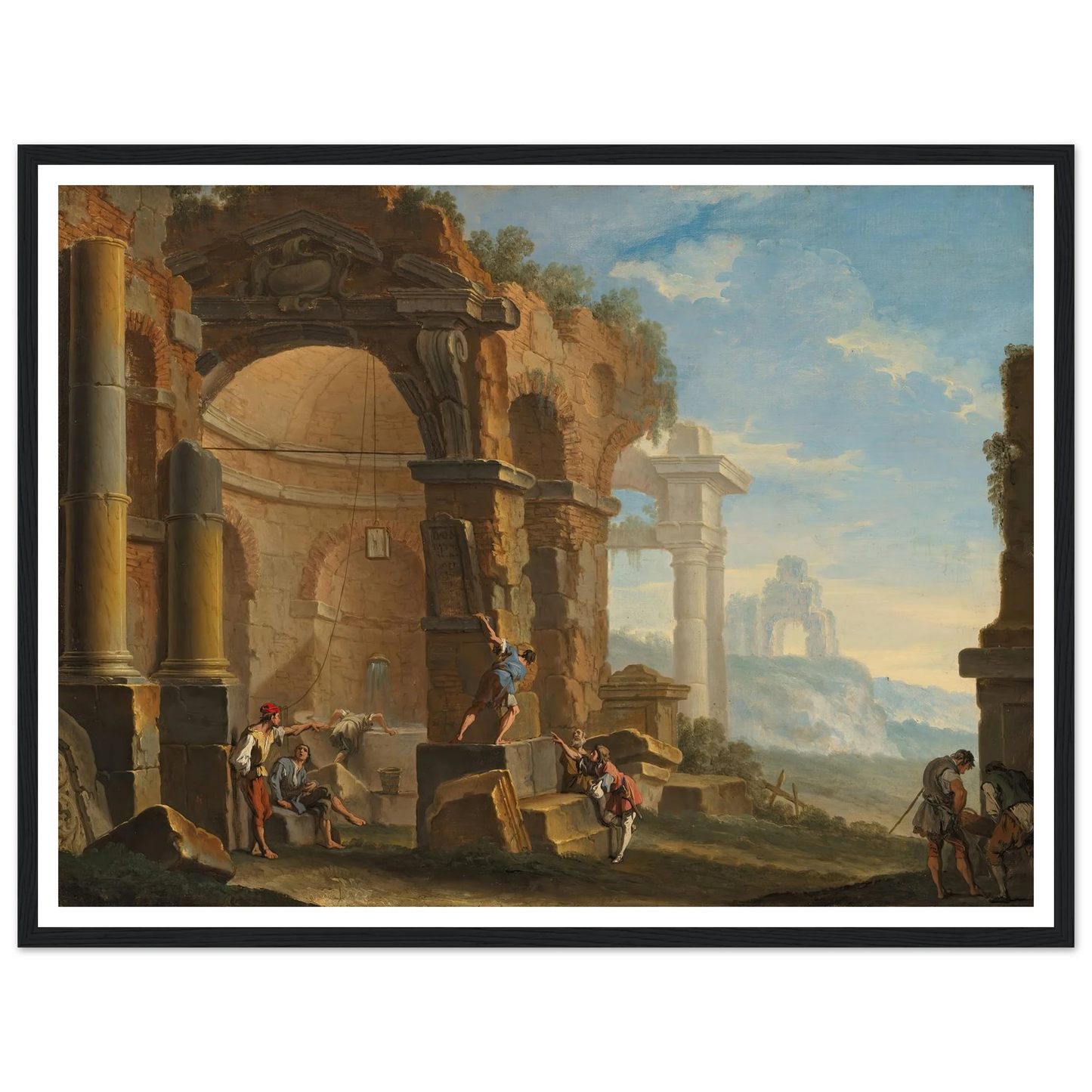 A capriccio with figures conversing by classical ruins Art Print | Sebastiano Ricci-Quipham Collections