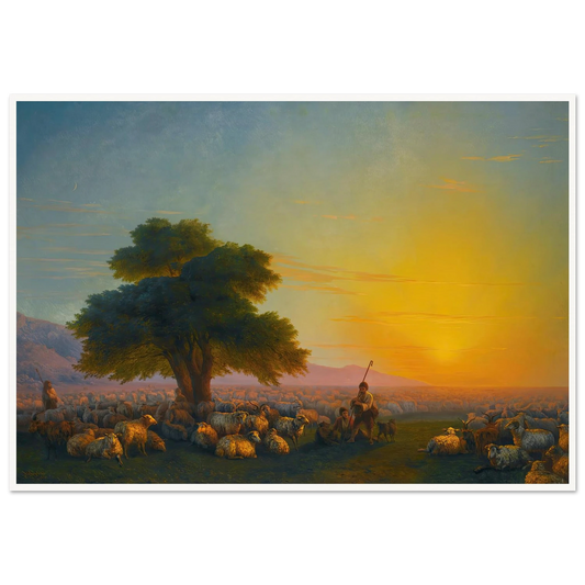 Shepherds With Their Flock At Sunset (1859) Art Print | Ivan Konstantinovich Aivazovsky-Quipham Collections