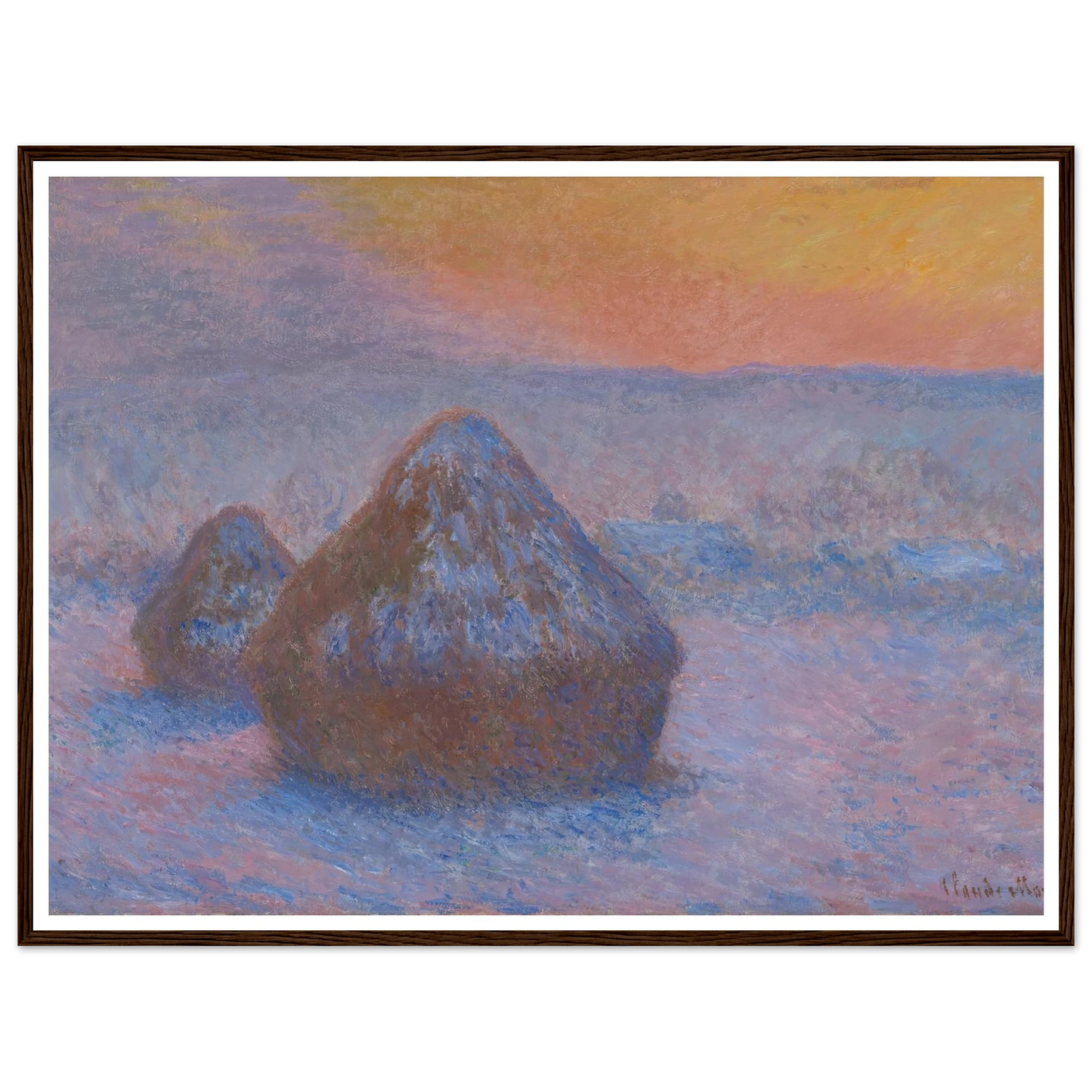 Stacks of Wheat (Sunset, Snow Effect) (1890-91) Art Print | Claude Monet-Quipham Collections