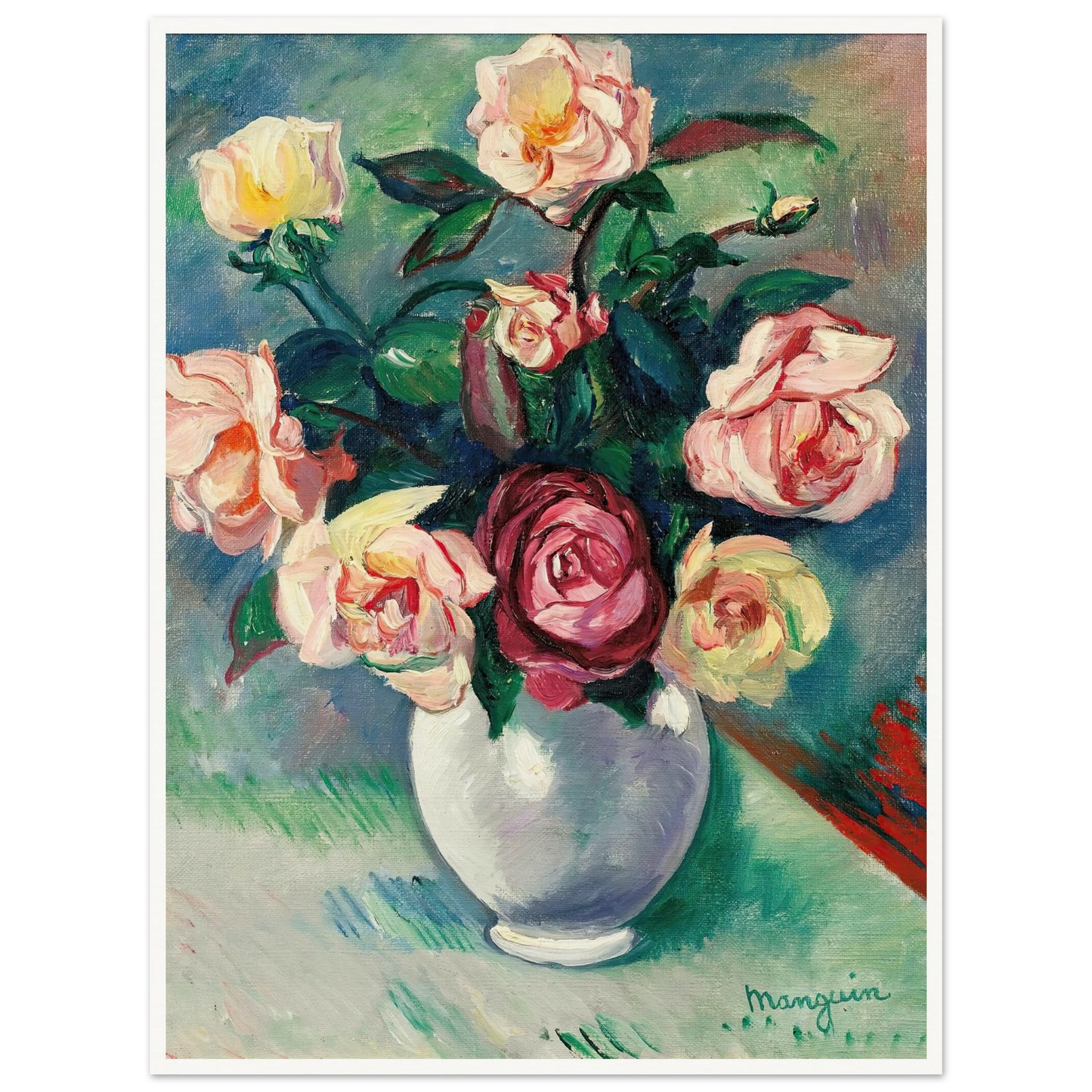 Bouquet De Roses Dans Un Vase Blanc (1912) Art Print | Henri Manguin-Quipham Collections