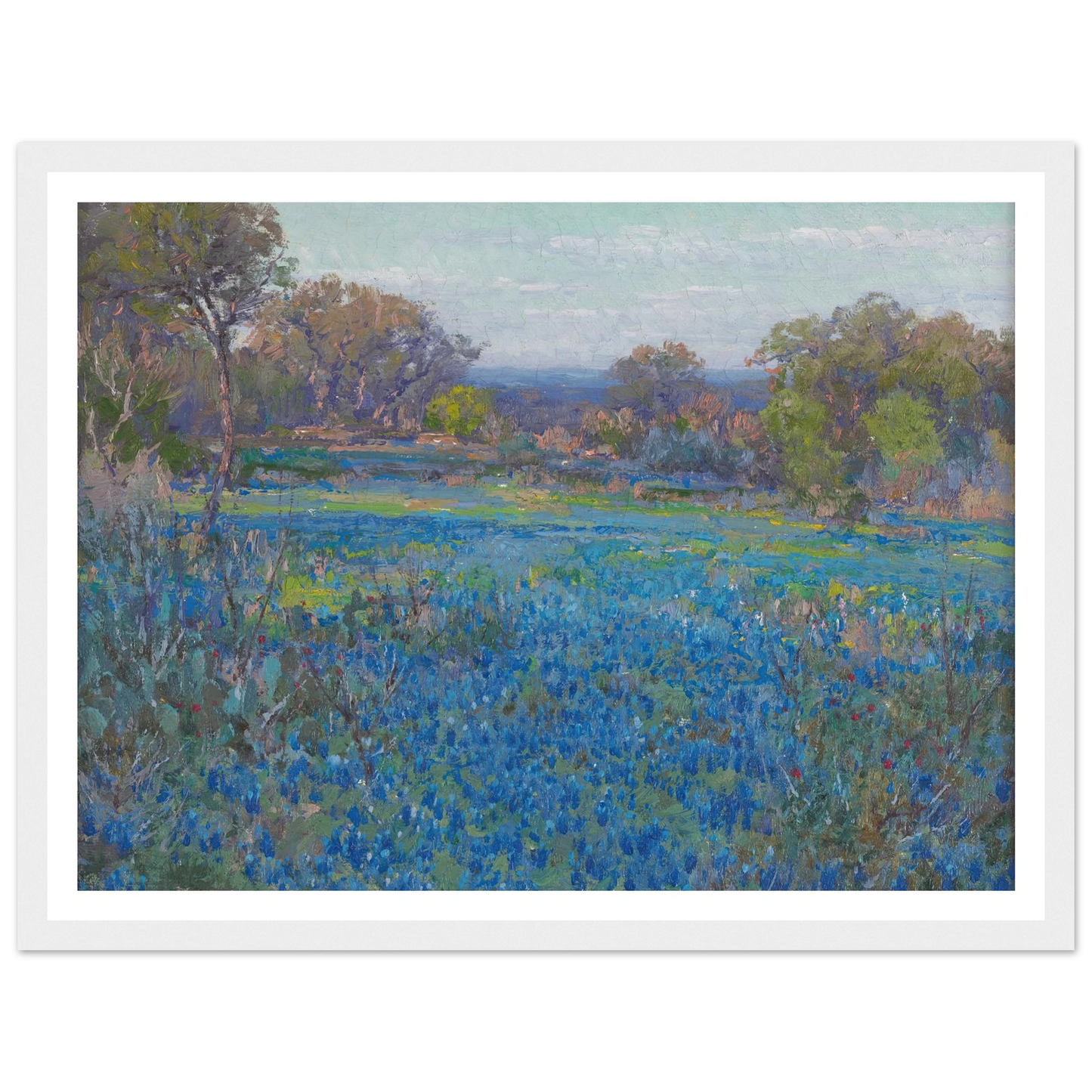 A field of Blue Bonnets, late afternoon sunlight (1919-1920) Art Print | Julian Onderdonk-Quipham Collections