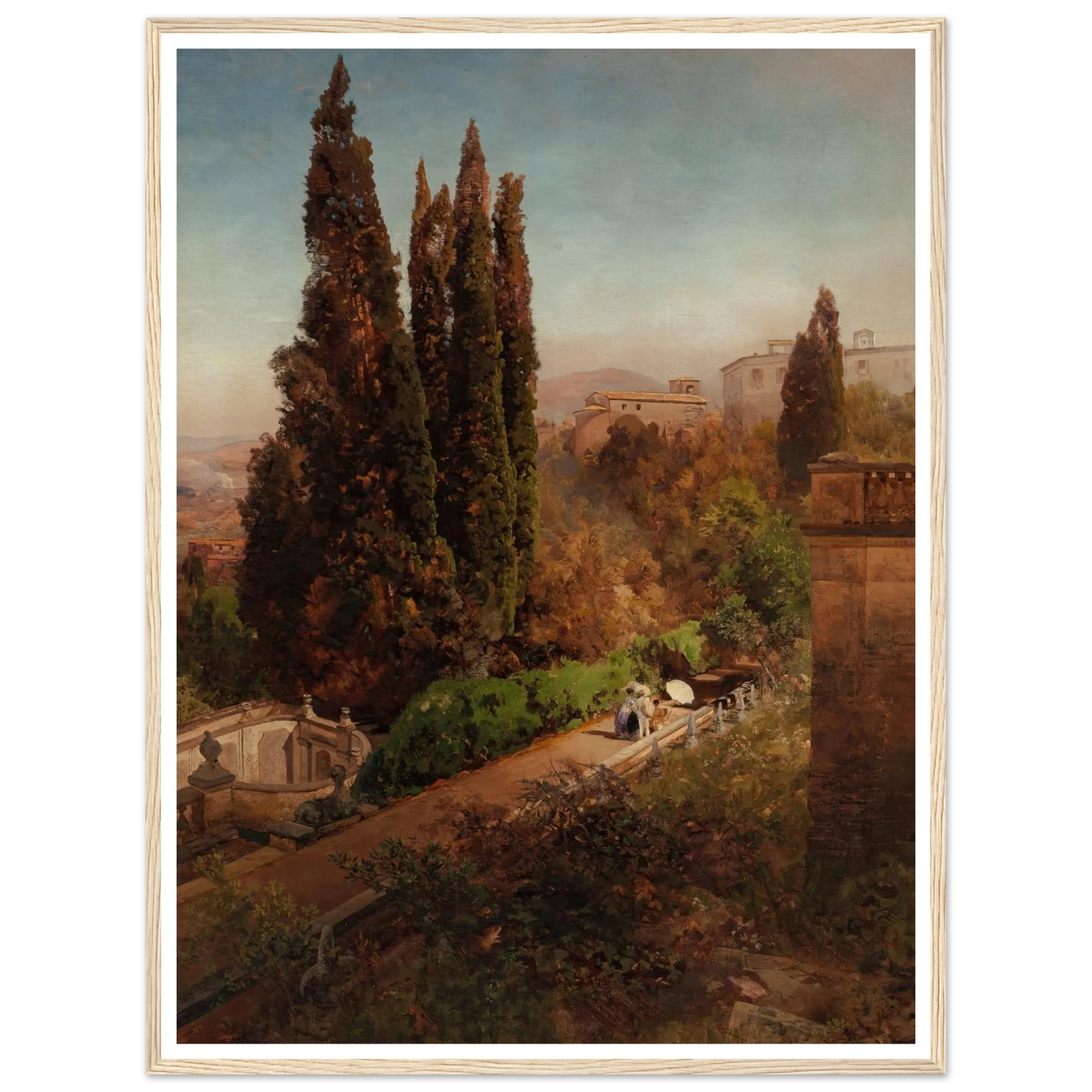 View from high in the gardens of Villa Torlonia, Frascati, Rome (1881) Art Print | Oswald Achenbach-Quipham Collections