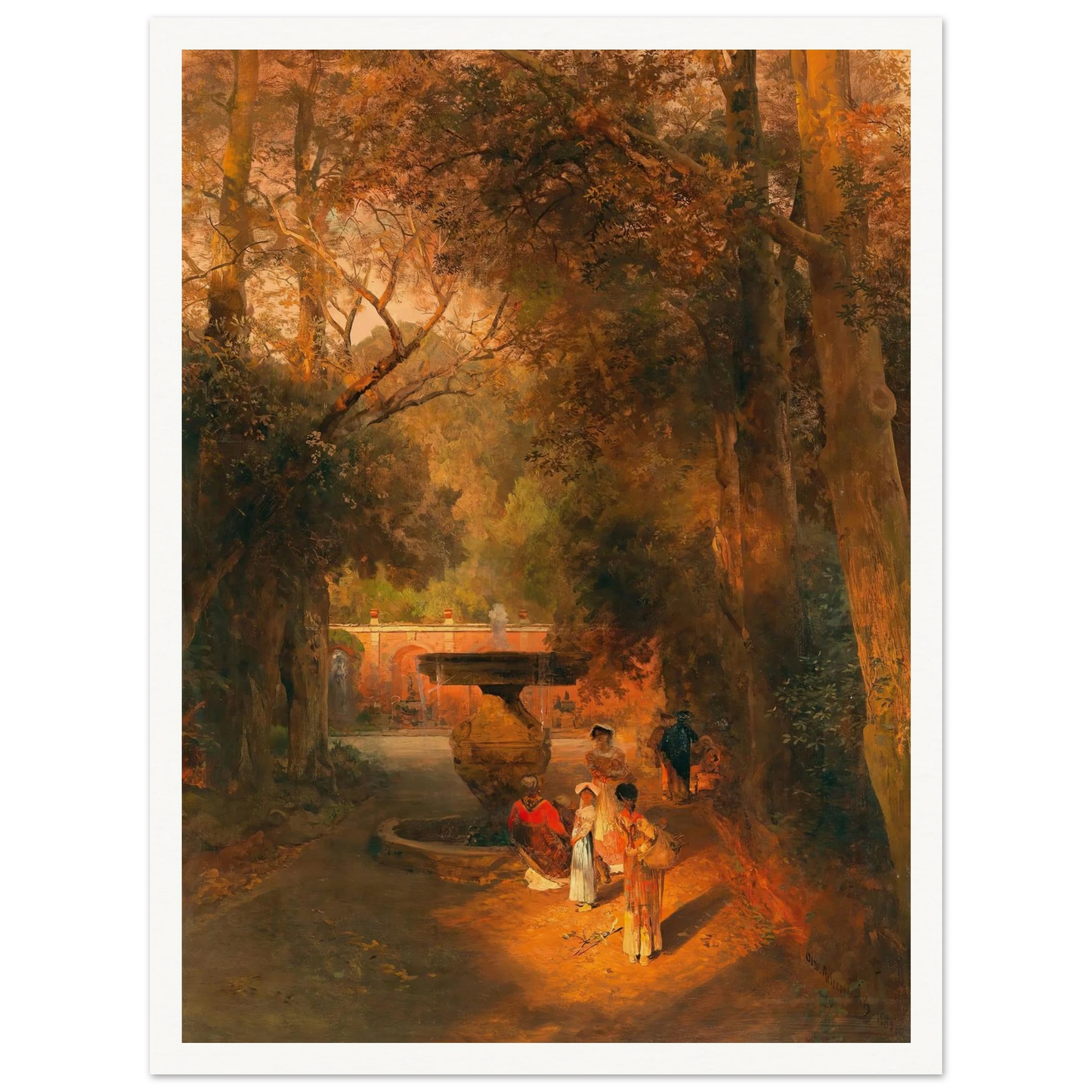 In the park by the fountain of Villa Torlonia in Frascati, near Rome Art Print | Oswald Achenbach-Quipham Collections