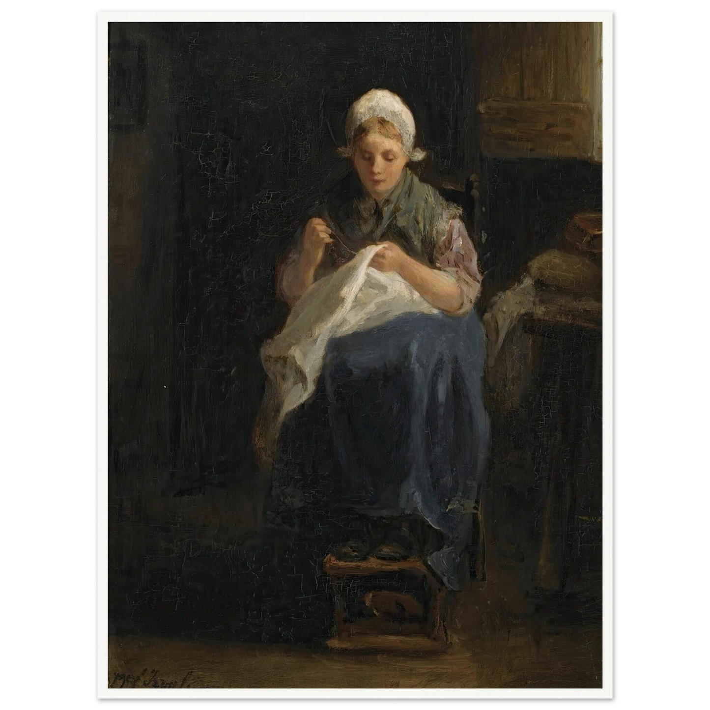 A peasant girl sewing Art Print | Jozef Israels-Quipham Collections