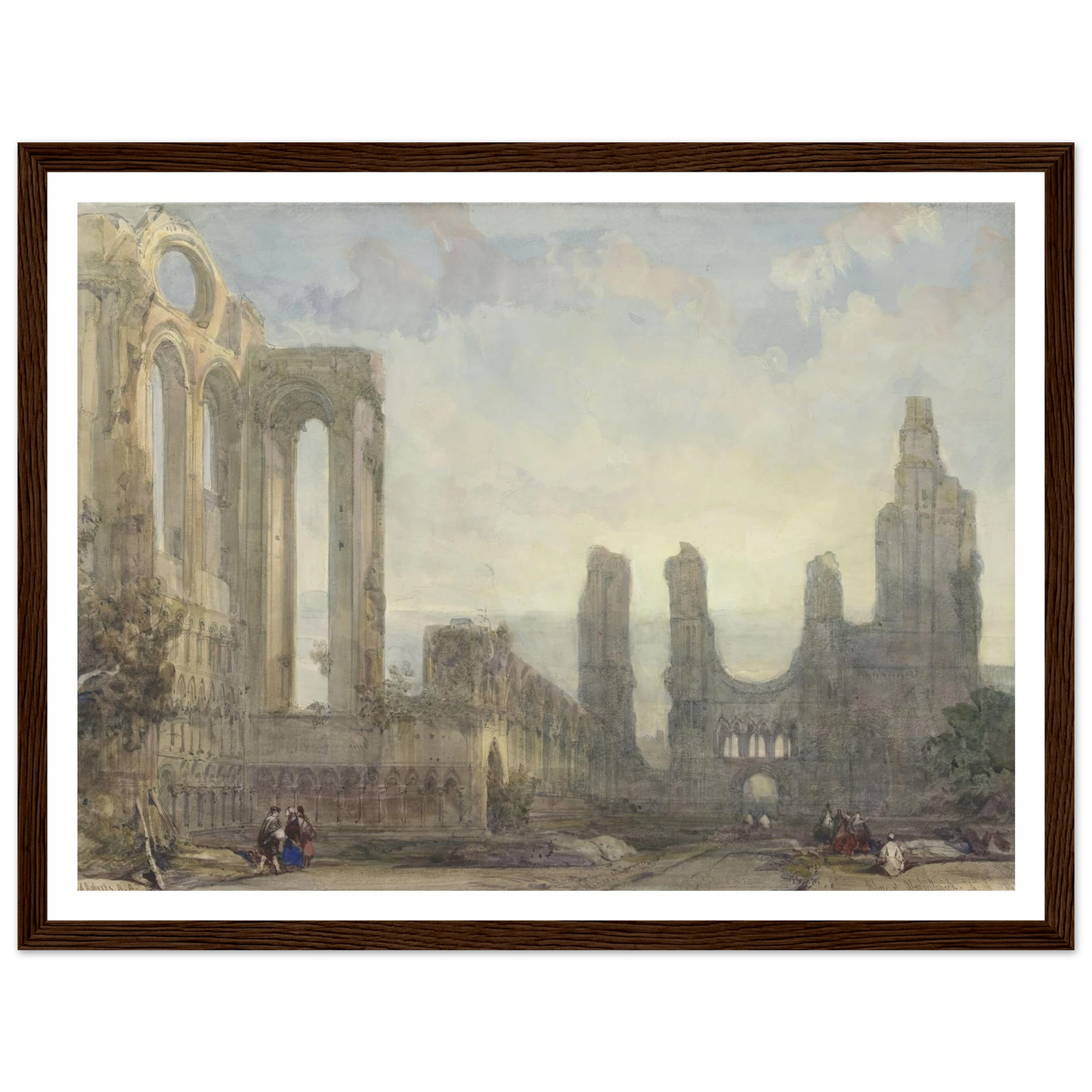 Abdijruïne van Aberbrothwick bij avond (1848) Art Print | David Roberts - Framed Poster - 30x40 cm / 12x16″ - Black frame