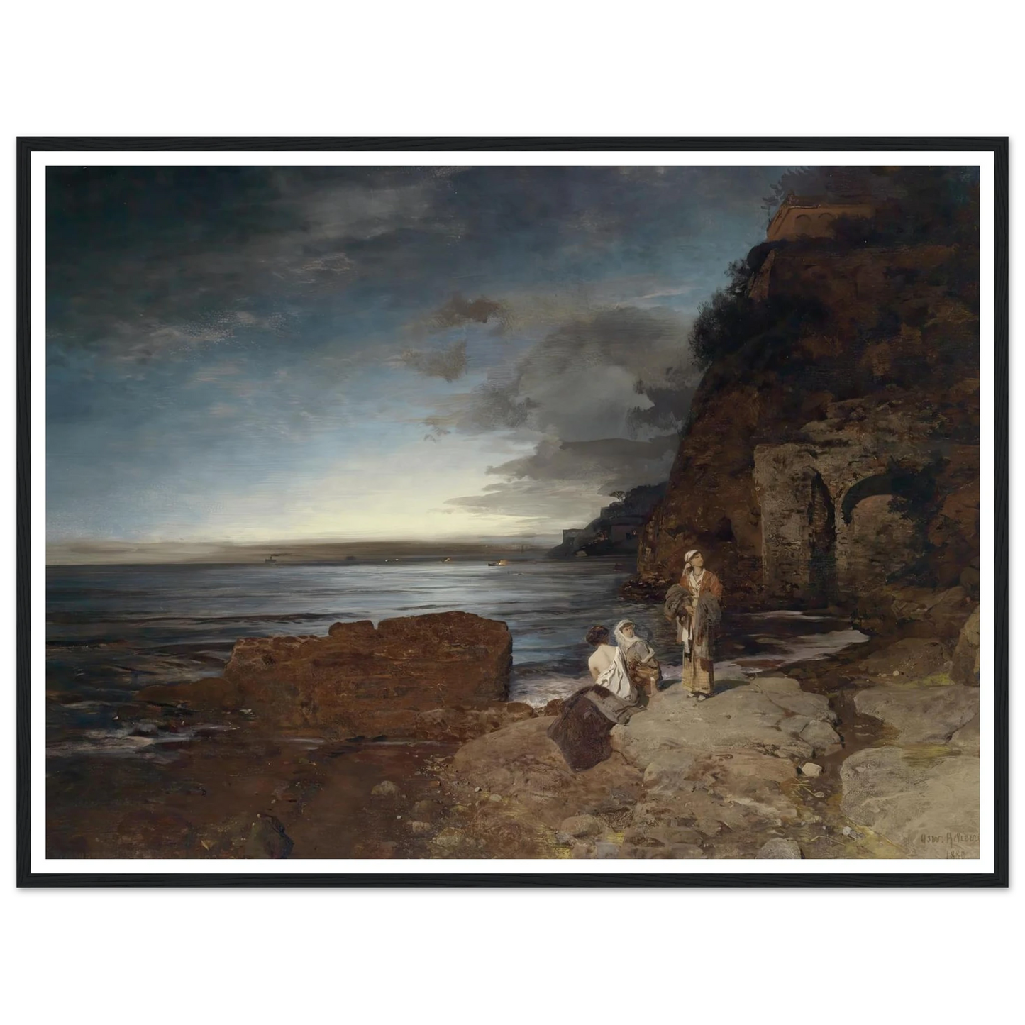 Abend an der Küste (1880) Art Print | Oswald Achenbach - Framed Poster - 30x40 cm / 12x16″ - Black frame