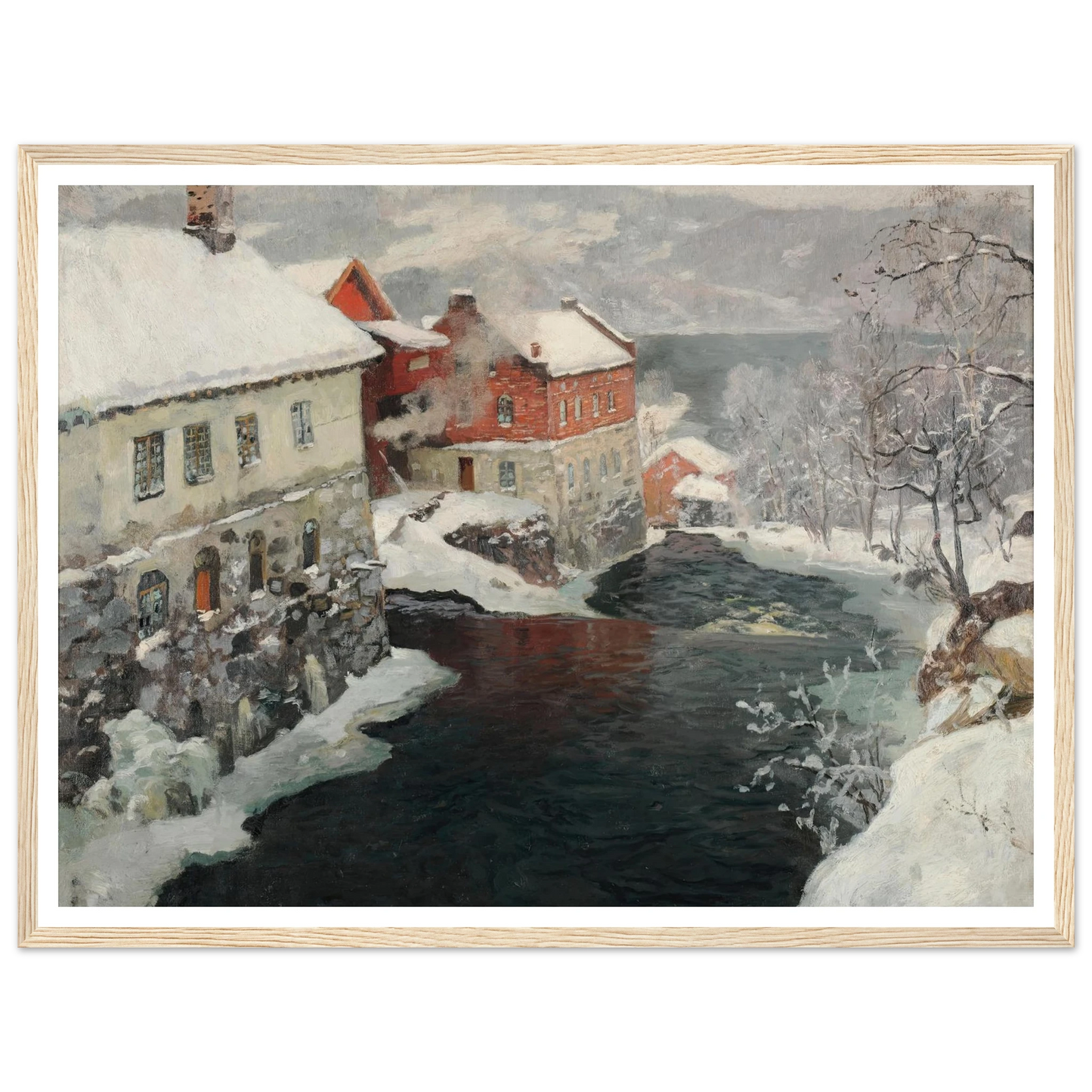 Fabriques en Norvège, les deux moulins sur la rivière Mesma (ca 1905) Art Print | Frits Thaulow-Quipham Collections