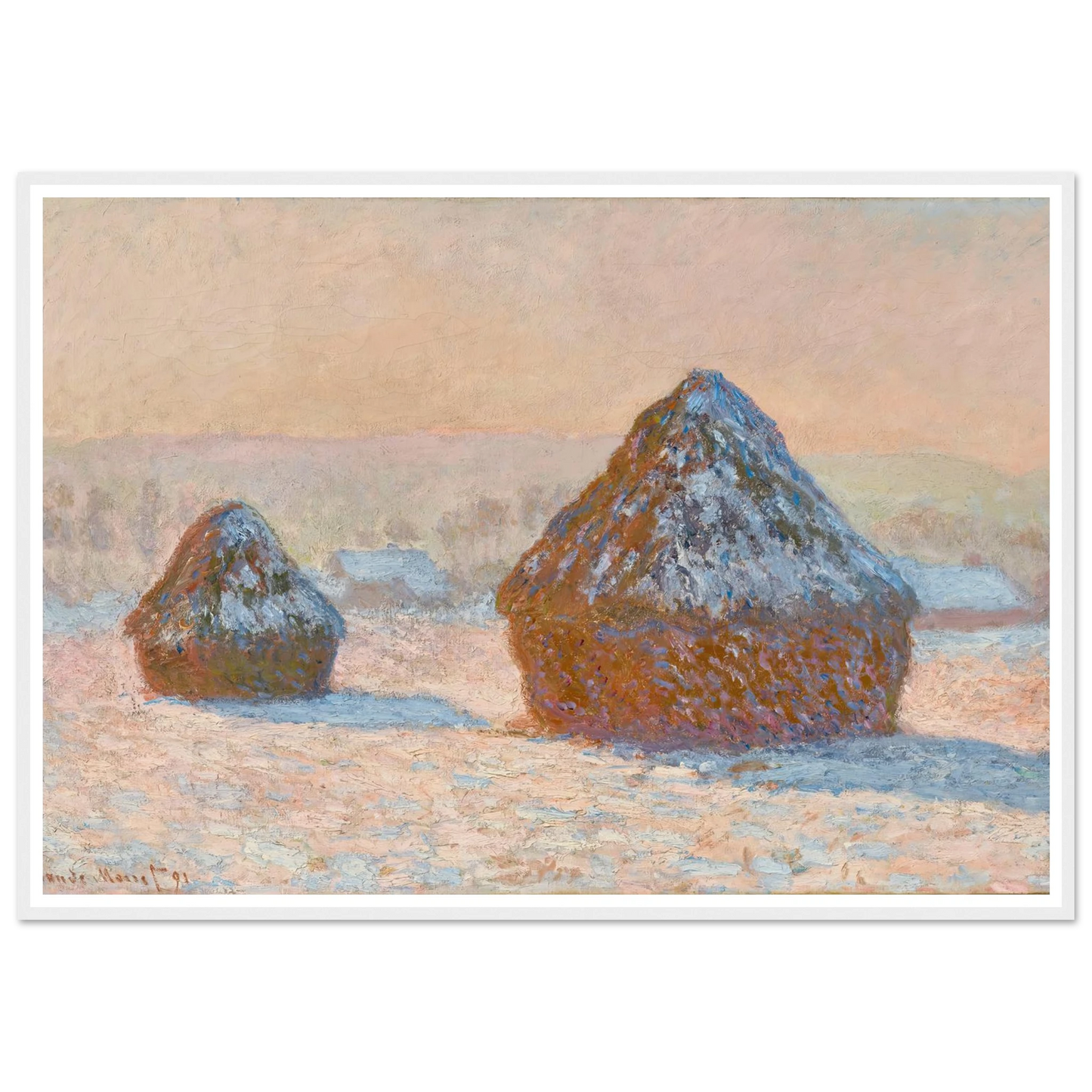 Wheatstacks, Snow Effect, Morning (1891) Art Print | Claude Monet-Quipham Collections