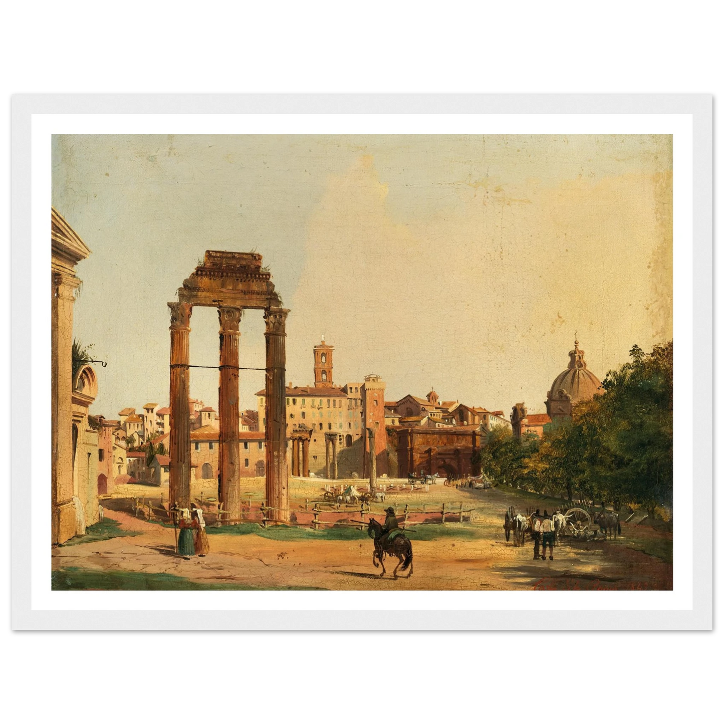 Rome, a View of the Roman Forum with the Temple of Castor and Pollux (1843) Art Print | Ippolito Caffi-Quipham Collections