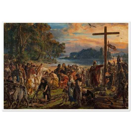 Adoption of Christianity, 965 AD, from the series “History of Civilization in Poland” (1889) Art Print | Jan Matejko - Framed Poster - 30x40 cm / 12x16″ - Black frame