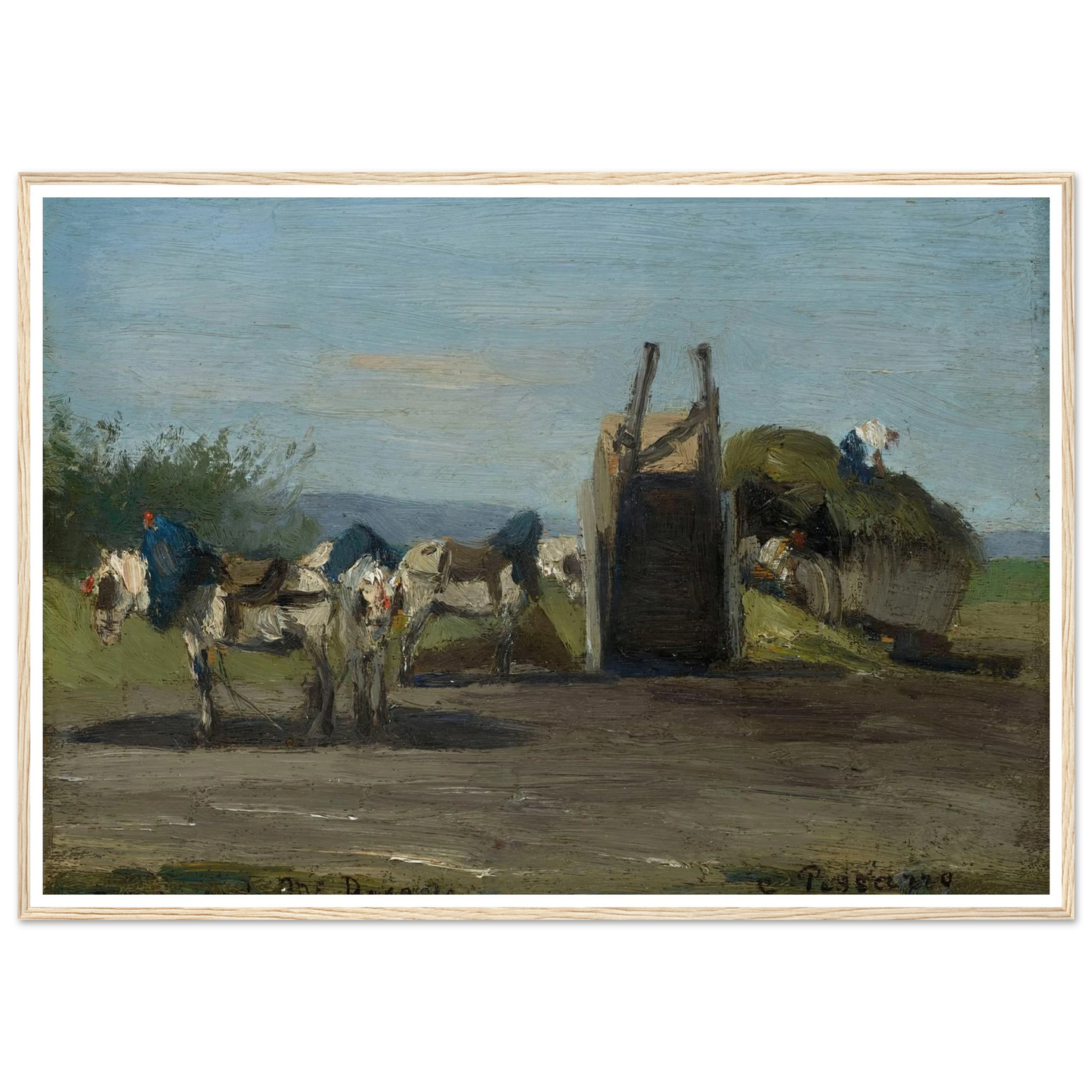 Chevaux blancs et charrettes (1862) Art Print | Camille Pissarro-Quipham Collections