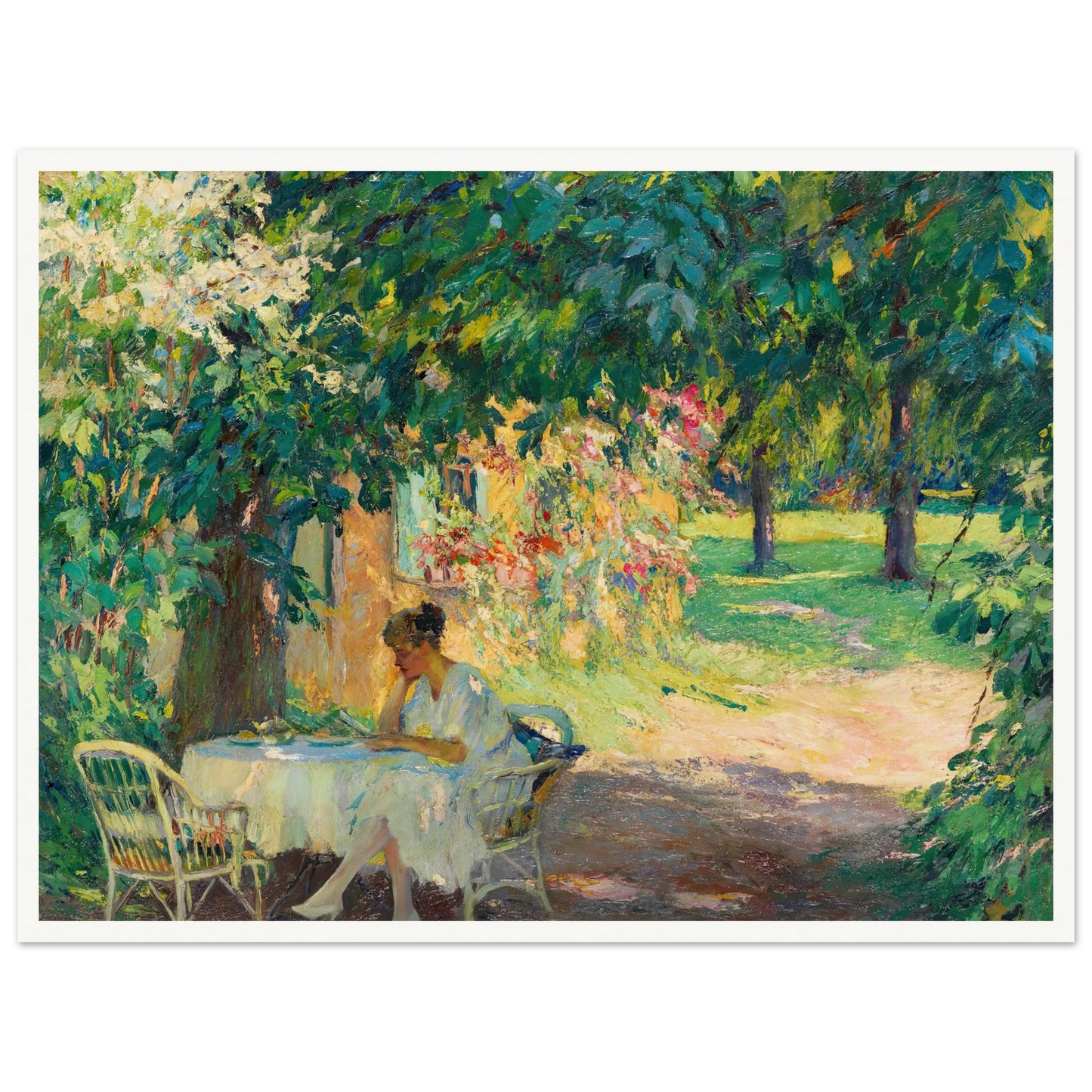 Summer in the garden of the artist’s villa on Lake Starnberg (1920) Art Print | Edward Cucue-Quipham Collections