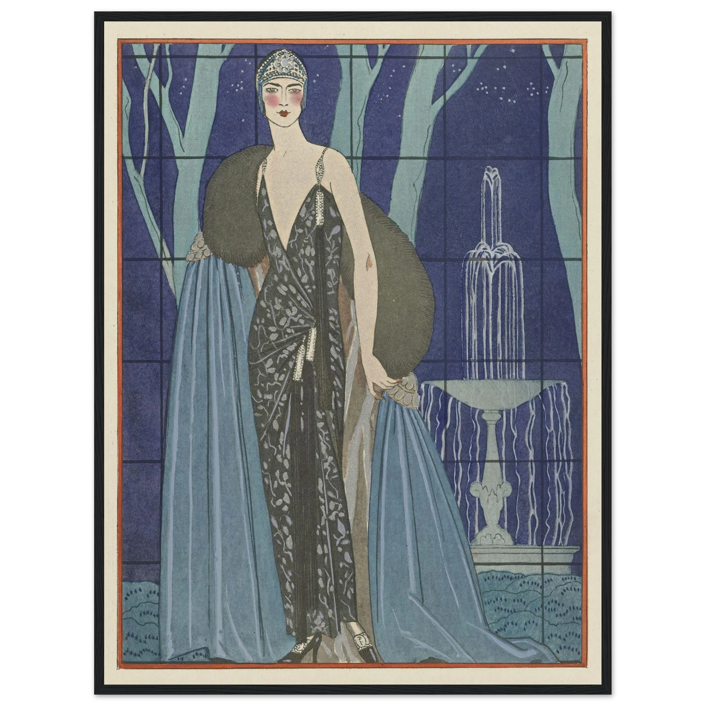 Alcyone ; Robe et manteau du soir, de Worth (1923) Art Print | George Barbier - Framed Poster - 30x40 cm / 12x16″ - Black frame