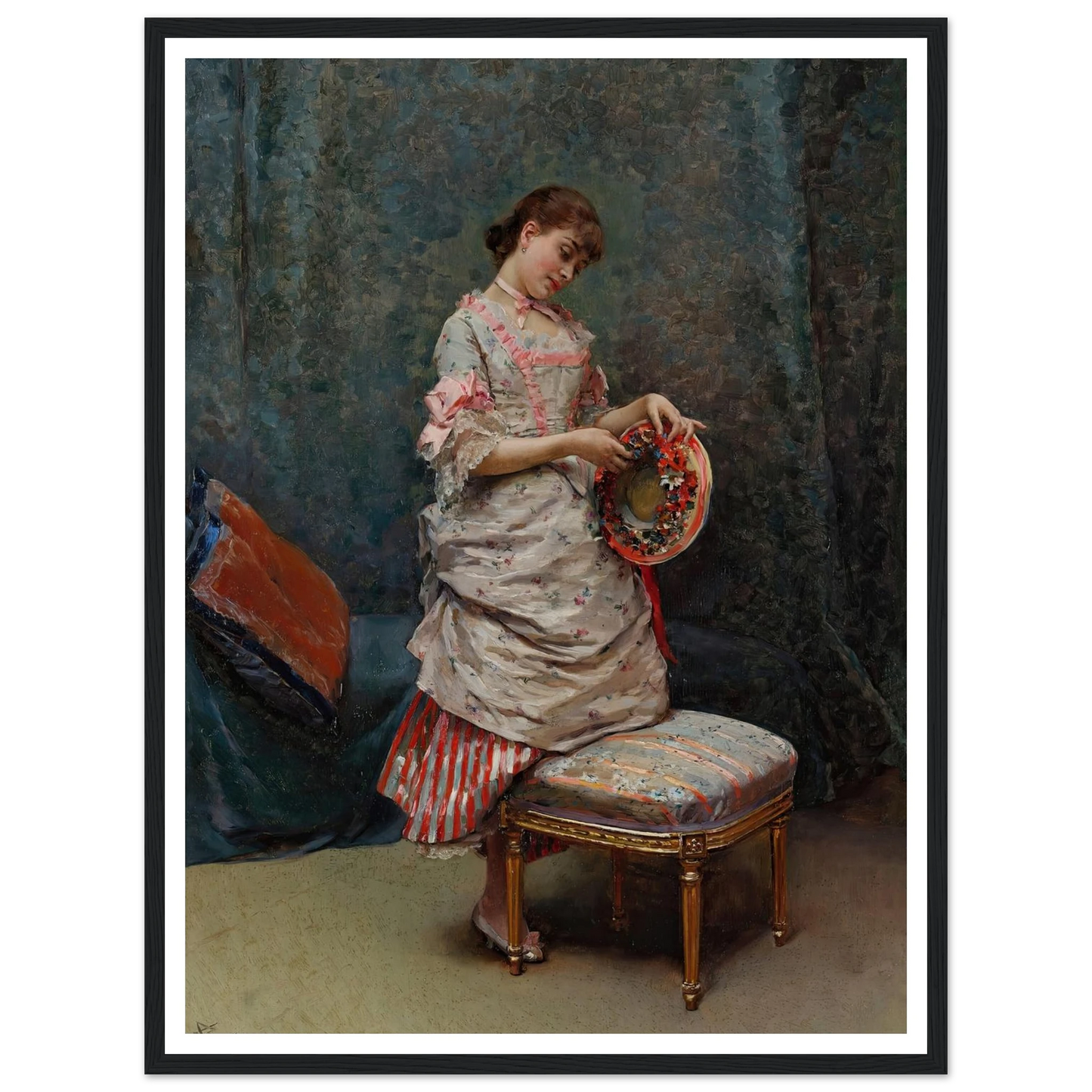 Aline Holding a Hat Art Print | Raimundo de Madrazo y Garreta - Framed Poster - 30x40 cm / 12x16″ - Black frame