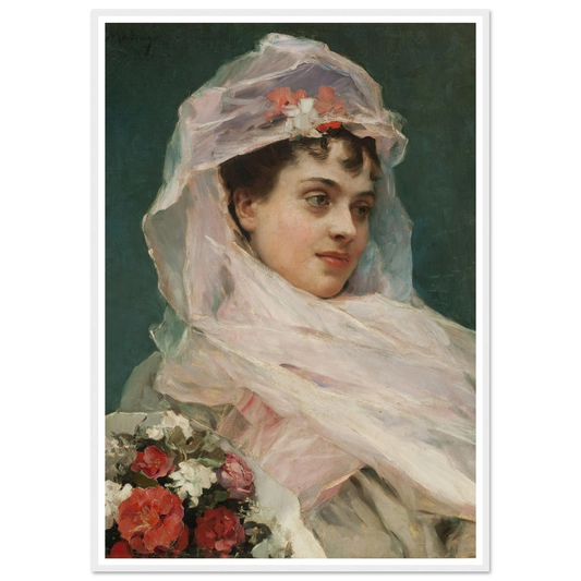 Aline Masson con tocado de gasa. (1880) Art Print | Raimundo de Madrazo y Garreta - Framed Poster - 30x40 cm / 12x16″ - Black frame