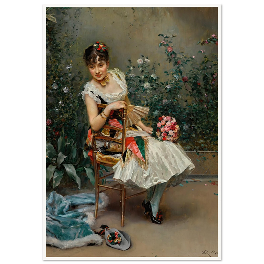 Aline with flowers Art Print | Raimundo de Madrazo y Garreta - Framed Poster - 30x40 cm / 12x16″ - Black frame