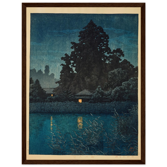 Ame no Omiya (Omiya in rain) (1930) Art Print | Kawase Hasui - Framed Poster - 30x40 cm / 12x16″ - Black frame