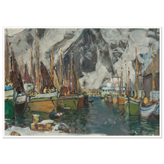 Among the Fishing Boats in Svolvaer. Study from Lofoten (1934) Art Print | Anna Boberg - Framed Poster - 30x40 cm / 12x16″ - Black frame